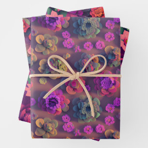 Blume Wrapping Paper - Dunkelrosa Voxelblume Geschenkpapier Set
