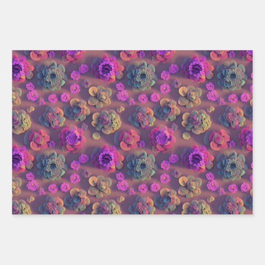 Blume Wrapping Paper - Dunkelrosa Voxelblume Geschenkpapier Set (Vorderseite)