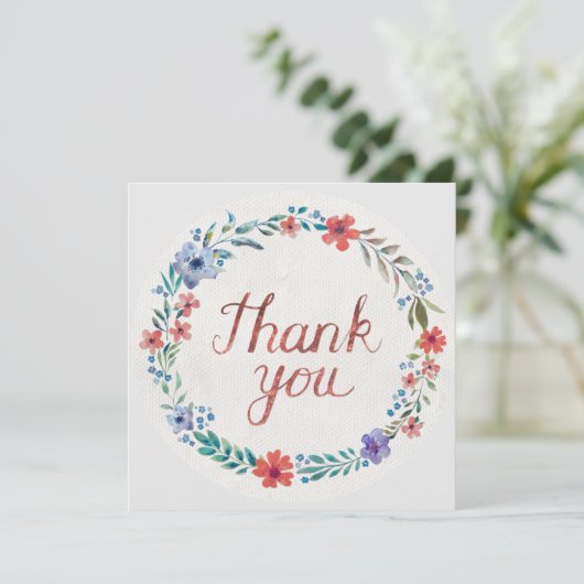 Blume Wreath Copper Red Dankeskarte (Stehend Vorderseite)