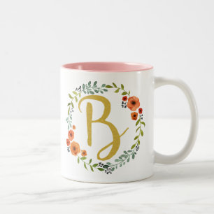 Blume Wreath Gold Monogram Initial B Zweifarbige Tasse