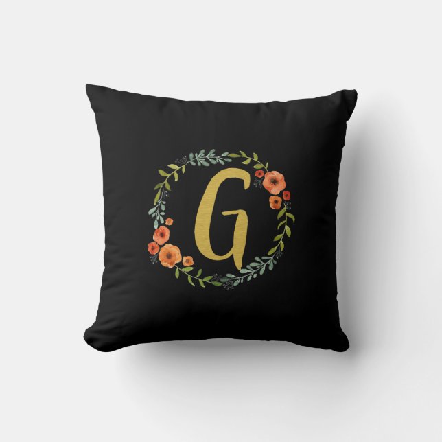 Blume Wreath Gold Monogram Initial G Cushion Kissen (Vorderseite)