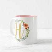Blume Wreath Gold Monogram Initial H Zweifarbige Tasse (Vorderseite Links)
