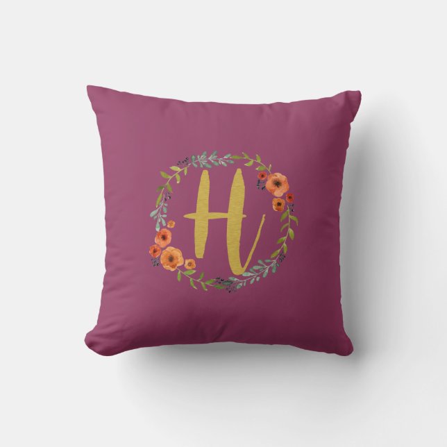 Blume Wreath Gold Monogram Initial I Cushion Kissen (Vorderseite)