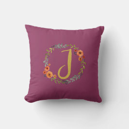 Blume Wreath Gold Monogram Initial J Cushion Kissen