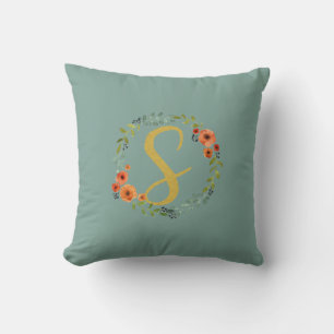 Blume Wreath Gold Monogram Initial S Cushion Kissen