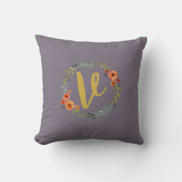 Blume Wreath Gold Monogram Initial V Cushion Kissen