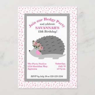 Blume Wreath Igel Geburtstagsparty Einladung