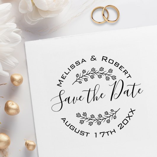 Blume Wreath Modern Wedding Save the Date 2 Gummistempel