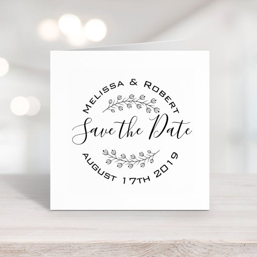 Blume Wreath Modern Wedding Save the Date 2 Gummistempel
