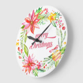Blume Wreath Moderne Typografie Frohe Weihnachten Große Wanduhr (Winkel)