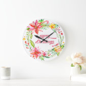 Blume Wreath Moderne Typografie Frohe Weihnachten Große Wanduhr (Zuhause)