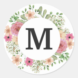 Blume Wreath Monogram Classic niedlich Runder Aufkleber