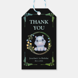 Blume Wreath Niedlich Hippo Geburtstag Danke Ihnen Geschenkanhänger