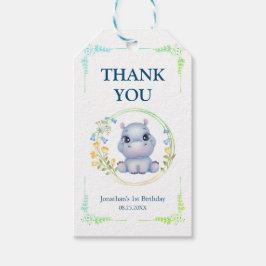 Blume Wreath Niedlich Hippopotamus Geburtstag Viel Geschenkanhänger