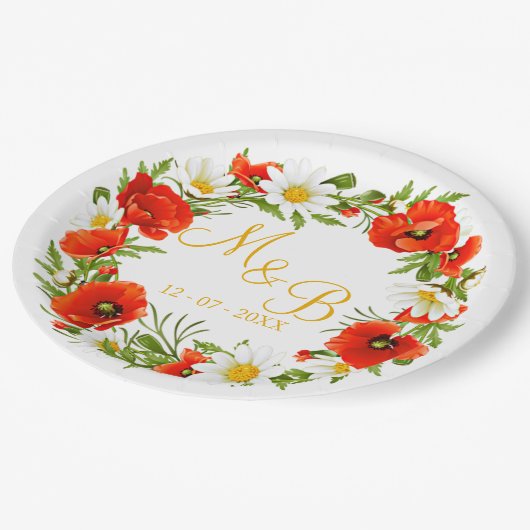 Blume Wreath Pappteller (Schrägansicht)