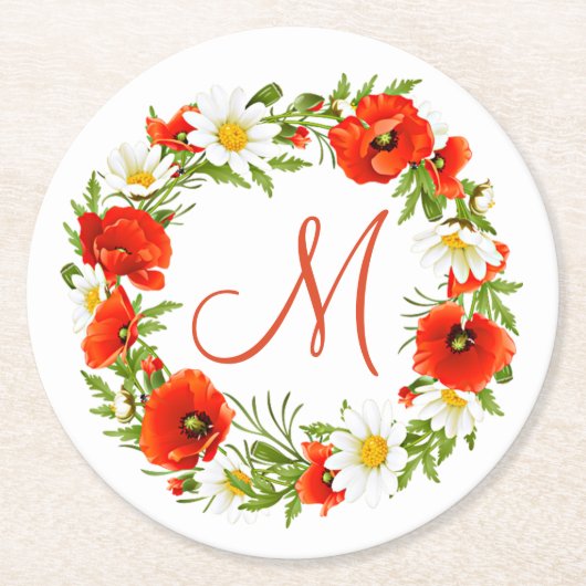 Blume Wreath Runder Pappuntersetzer (Vorderseite)