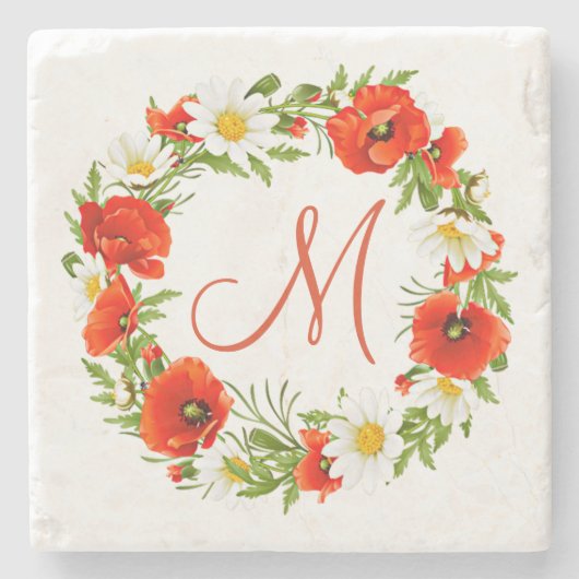 Blume Wreath Steinuntersetzer (Vorderseite)