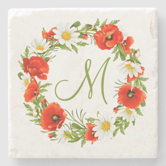 Blume Wreath Steinuntersetzer (Vorderseite)