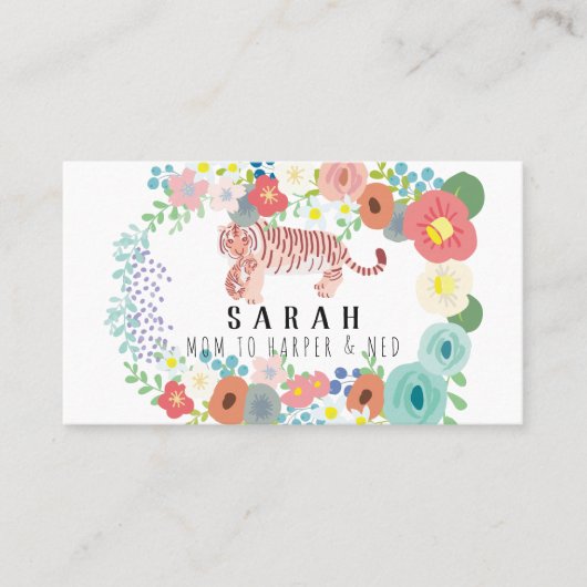 Blume Wreath Tiger Mama & Cub Mommy Business Card Telefonnummerkarte (Vorderseite)