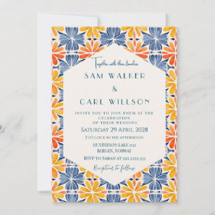 Blume Yellow Blue Orange Tile Hochzeit Einladung