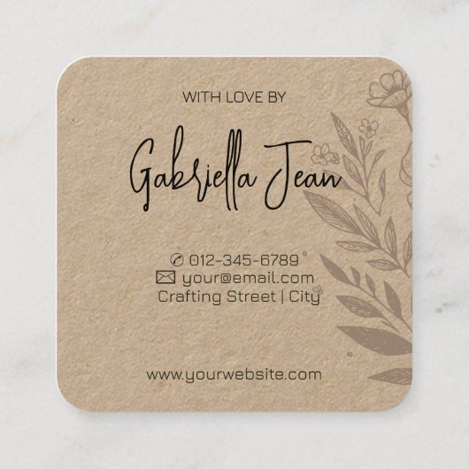 Blume Zeichnend Handgewerbe Einfaches Kraftpapier Quadratische Visitenkarte (Rückseite)