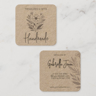 Blume Zeichnend Handgewerbe Einfaches Kraftpapier Quadratische Visitenkarte