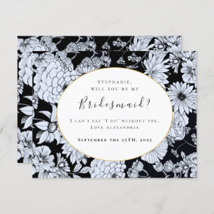 Blume zeichnend, Schwarz-weiß "Sei meine Brautjung Einladung