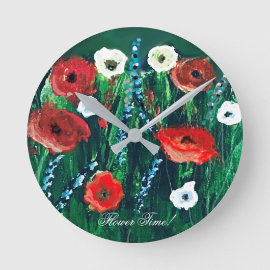 Blume Zeit Schöne Wildblume Acrylmalerei Runde Wanduhr (Vorderseite)