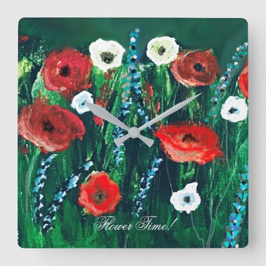 Blume Zeit Schöne Wildblume Acrylmalerei Runde Wanduhr (Vorderseite)