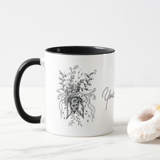 Blume Zen Art, Tusche Zeichnung -  Tasse (Mit Donut)