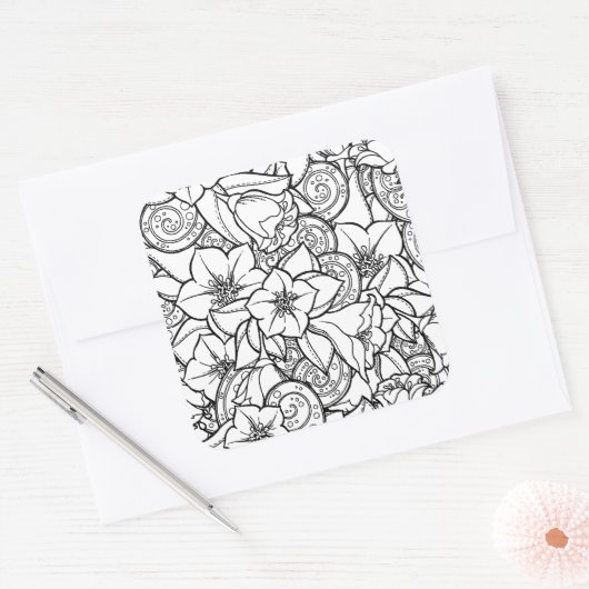 Blume Zendoodle Quadratischer Aufkleber (Umschlag)