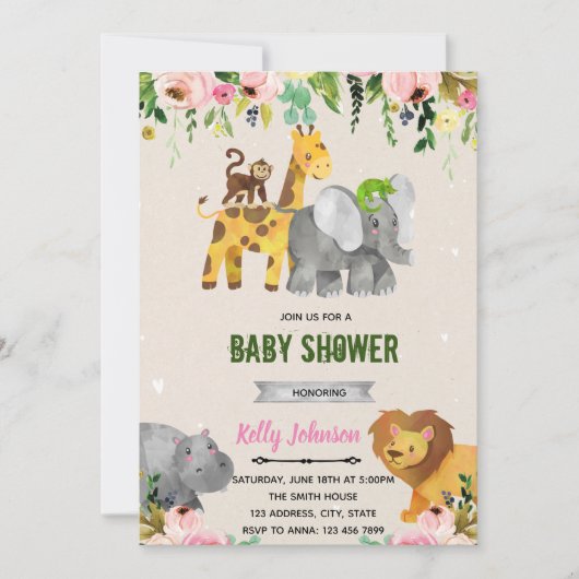 Blume Zootiere Dusche Einladung (Vorderseite)