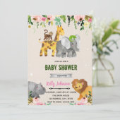 Blume Zootiere Dusche Einladung (Stehend Vorderseite)
