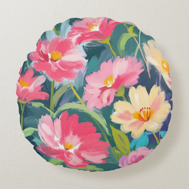 Blume zu Blue Rundes Kissen (Vorderseite)