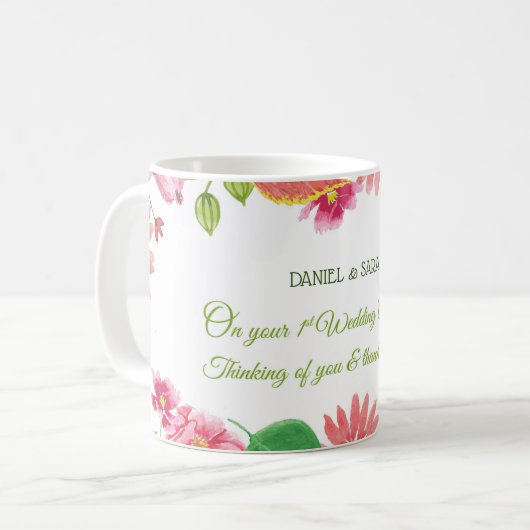 Blume zum 1. Hochzeitstag Kaffeetasse (Vorderseite Links)