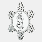 Blume zum 21. Hochzeitstag Schneeflocken Zinn-Ornament (Rechts)