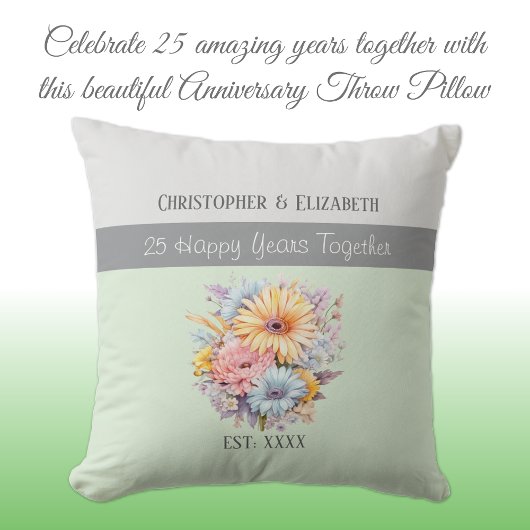 Blume zum 25. Silberjubiläum grün Kissen