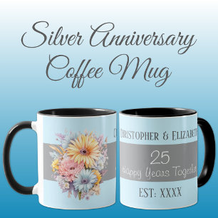 Blume zum 25. Silberjubiläum tragen blaue Namen Tasse