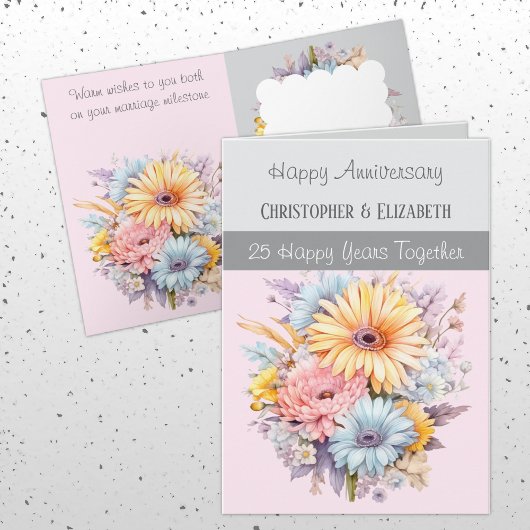 Blume zum 25. Silver Jubiläum grau rosa Karte