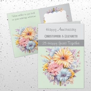 Blume zum 25. Silver Jubiläum graugrün Karte