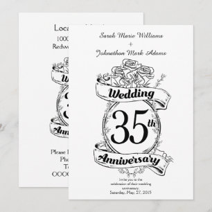 Blume zum 35. Hochzeitstag schwarz-weiß Einladung