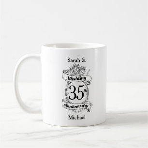 Blume zum 35. Hochzeitstag schwarz-weiß Kaffeetasse
