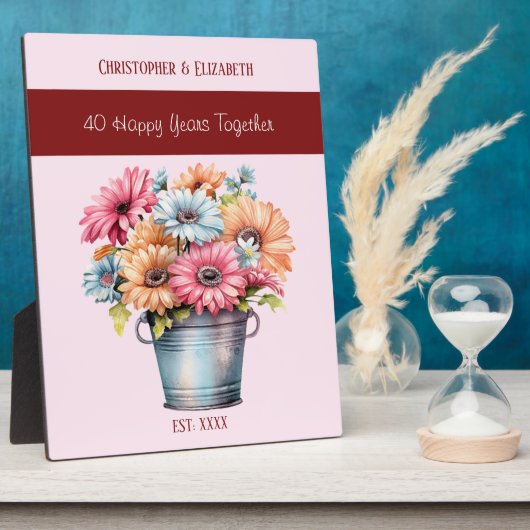 Blume zum 40-jährigen Ruby-Jubiläum benennen rosa Fotoplatte (Seite)