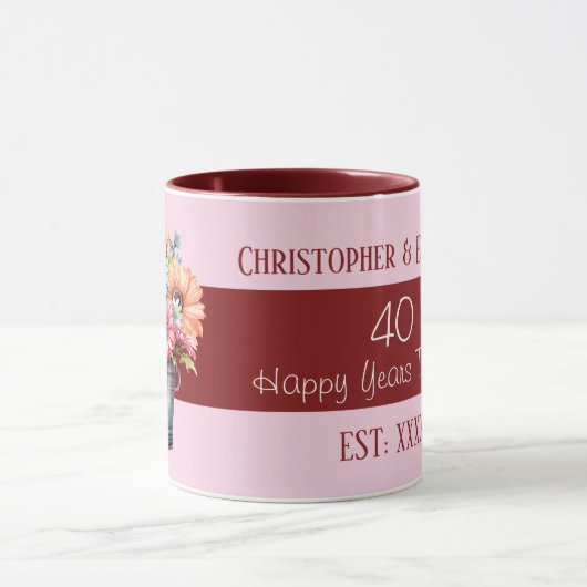 Blume zum 40. Ruby-Jubiläum pink Tasse (Zentrum)