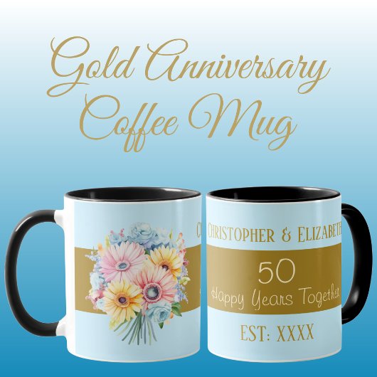 Blume zum 50. Goldjubiläum tragen blaue Namen Tasse