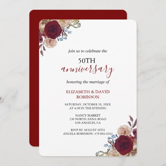 Blume zum 50-jährigen Jubiläum Einladung (Vorne/Hinten)