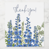 Blume zum blauen Delphinium im Juli Danke Weinetikett (Einzelnes Label)