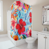 Blume zum blauen tropischen Hibiskus Duschvorhang (Beispiel)