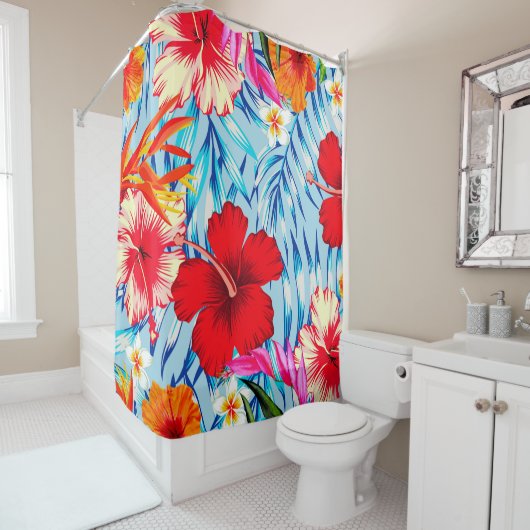 Blume zum blauen tropischen Hibiskus Duschvorhang (Beispiel)