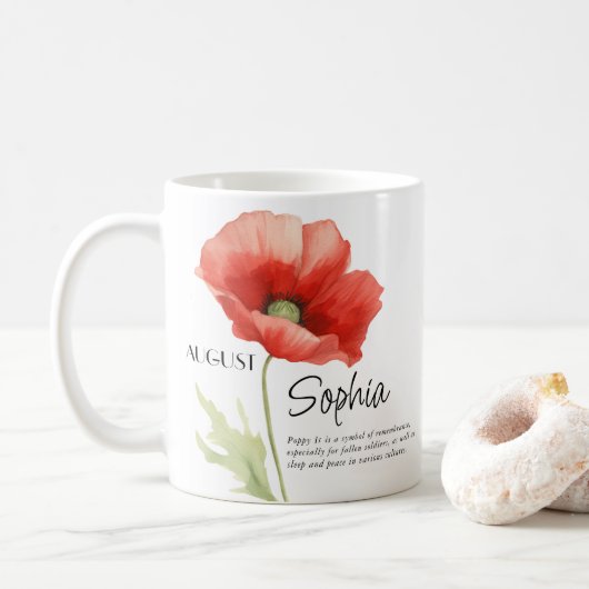 Blume zum Geburtmonat August Personalisiert Kaffeetasse (Mit Donut)